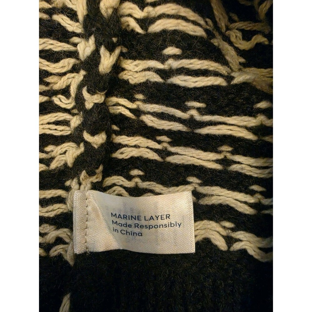 EUC Marine Layer Alma Women's Puff Sleeve Sweater Cotton Soft Black White Medium - Picture 12 of 13